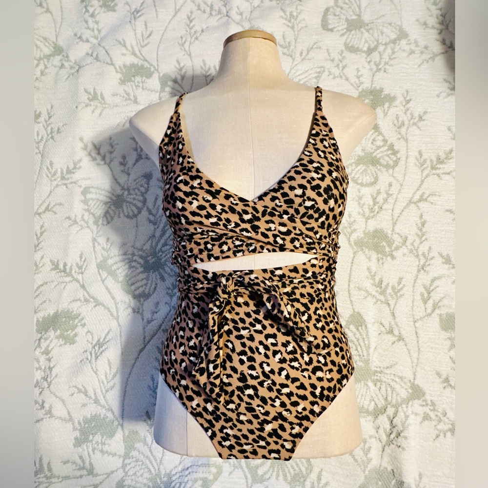 aerie Leopard-Print Wrap One-Piece Swimsuit